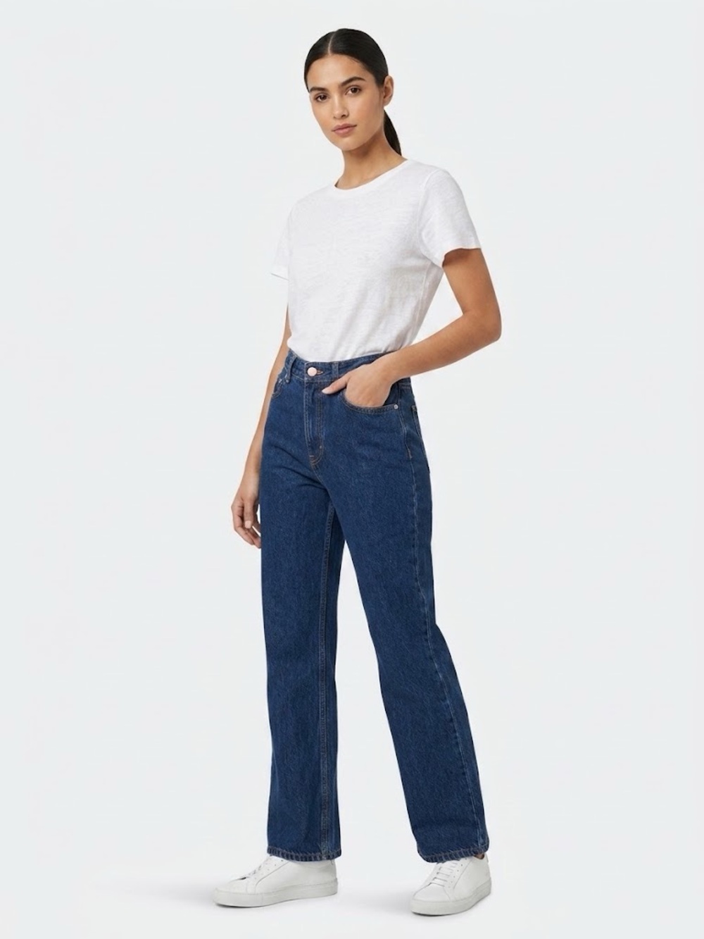 GANNI Betzy High-Waist Straight Leg Jeans Blue Wash